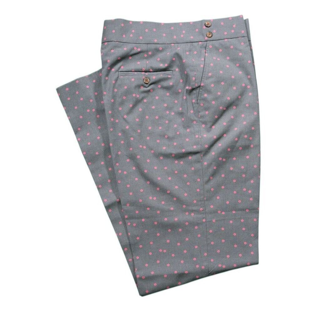 Mens 34 Gurkha Pants Gray Pink Floral Cotton Flat Front Straight Fit Trousers